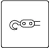 A simple line icon of a hook and coupling symbol representing the Pull Test, which measures the force required to pull a security screen from its frame as part of AS 5039 performance testing.